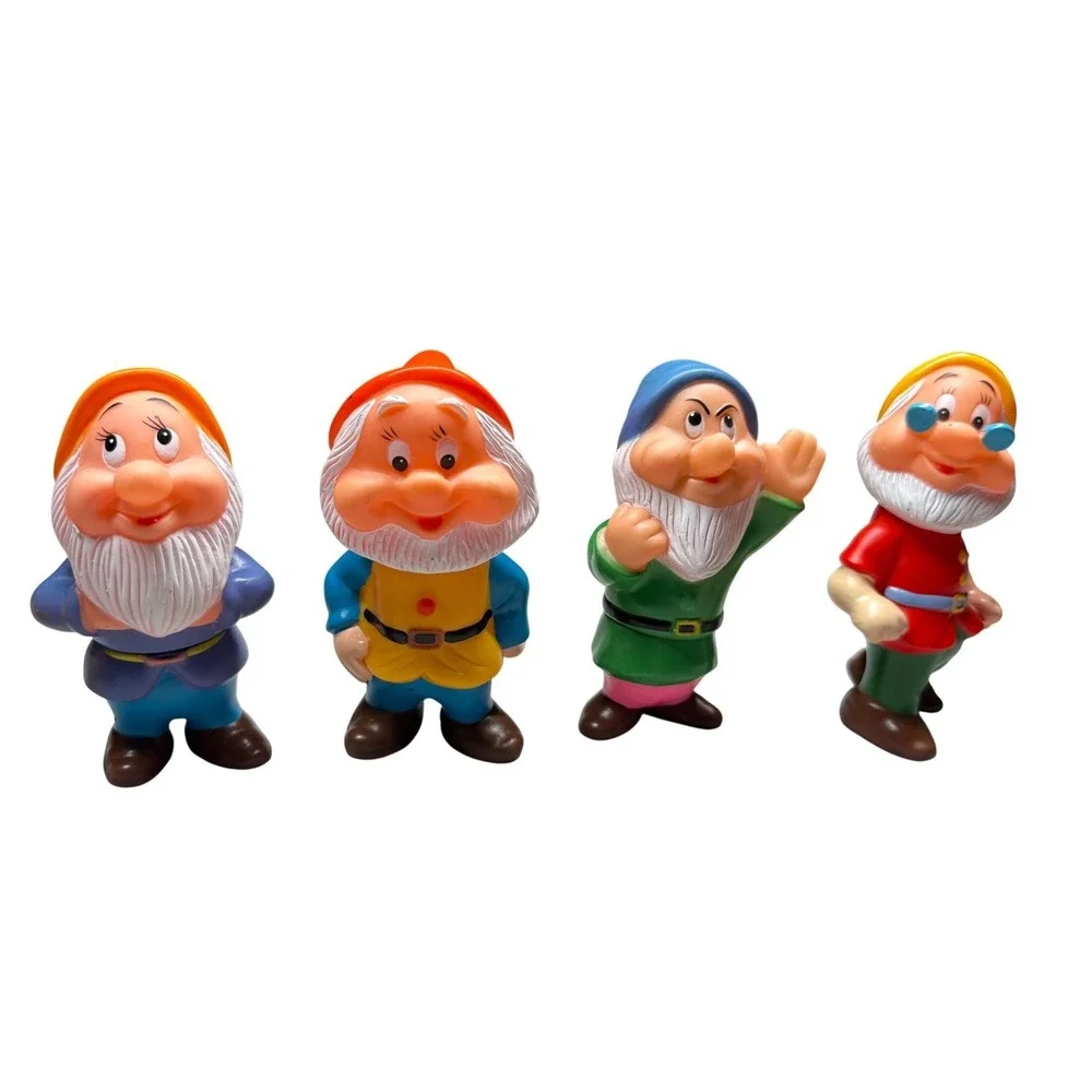 Disney Vintage 7 Dwarfs Rubber Squeak Toys Complete Set Hong Kong Snow White